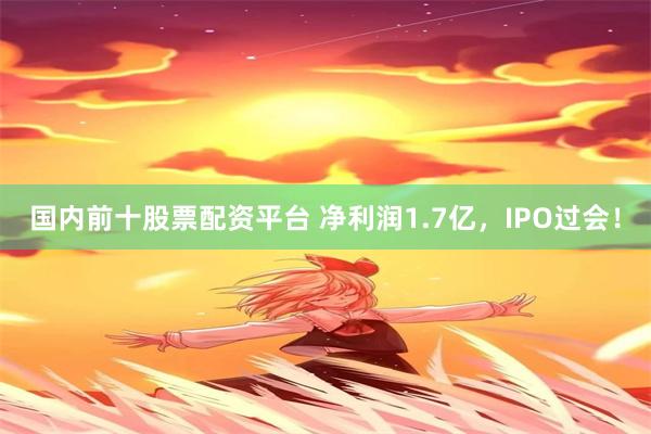 国内前十股票配资平台 净利润1.7亿，IPO过会！
