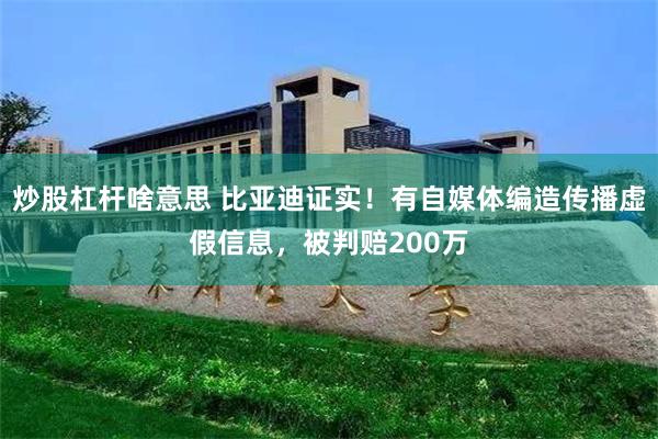 炒股杠杆啥意思 比亚迪证实!有自媒体编造传播虚假信息,被判赔200万